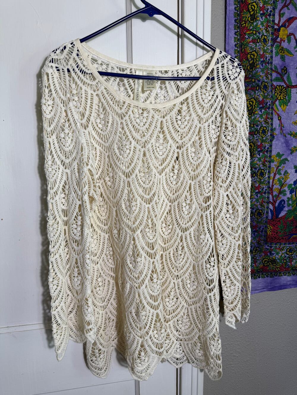 Forgotten Grace Ivory Crochet Lace Tunic Top – Size XL